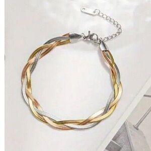 18K Gold Plated braid woven Herringbone bracelet stainless steel womens jewelry